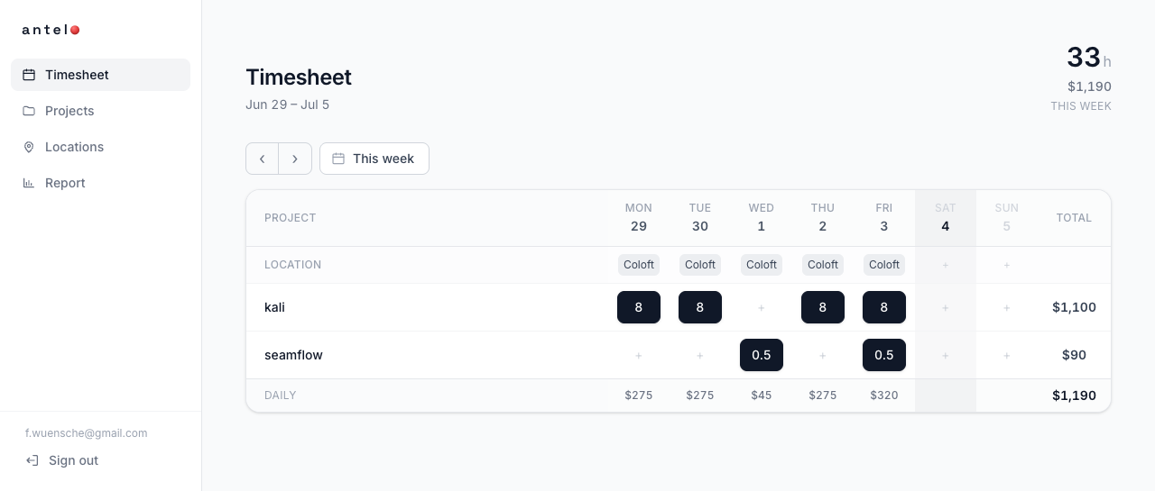 Timesheet screenshot